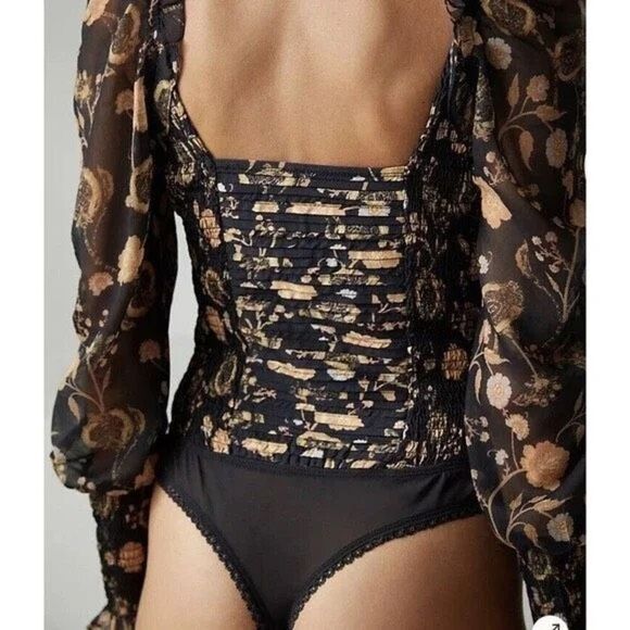 NWT Free People Brunch Date Bodysuit Floral Black size S - Picture 5 of 11